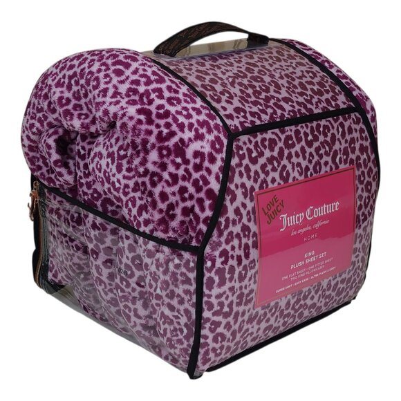 Juicy Couture King Plush Sheet Set Leopard Print Ultra Plush & Cozy Purple - Picture 3 of 8